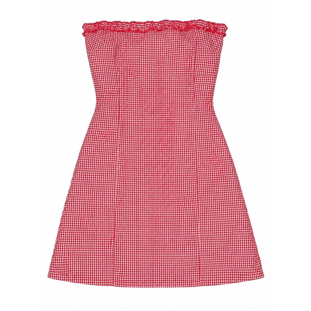 Frankies Bikinis Poppy Picnic Basket Gingham Strapless Mini Dress Size S